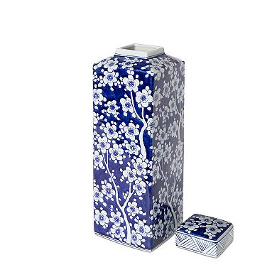 Decorative Porcelain Vase Cherry Blossom Pattern for Entryway and Bookshelf Decor