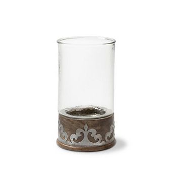 Inlay Glass Brass Candle Holder, Decorative Pillar Candle Stand for Bathroom Vanity & Tabletop Decor