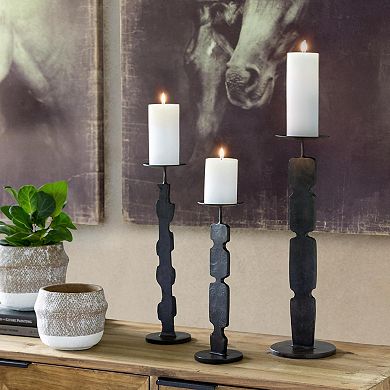 Forged Iron Candle Holder, Pillar Candle Stand for Mantel Table and Entryway Decor