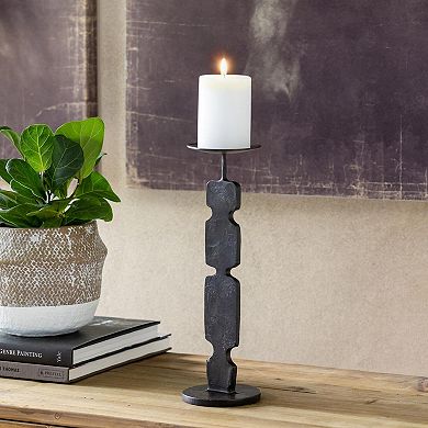 Forged Iron Candle Holder, Pillar Candle Stand for Mantel Table and Entryway Decor