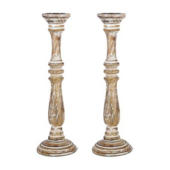Mango Wood Pillar Candle Holder Set of 2 Tabletop Mantel Decor for Pillar and LED Candles