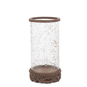 Glass Hurricane Candle Holder with Metal Base, Pillar Candle Stand for Mantel and Table Decor