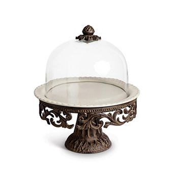 Ceramic Cake Pedestal with Glass Dome Cover Serving Platter for Cakes and Cupcakes