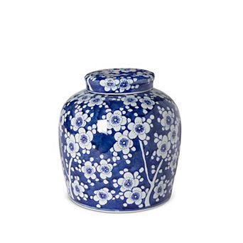 Hand Painted Ceramic Jar Floral Design for Living Room Shelf and Entryway Decor