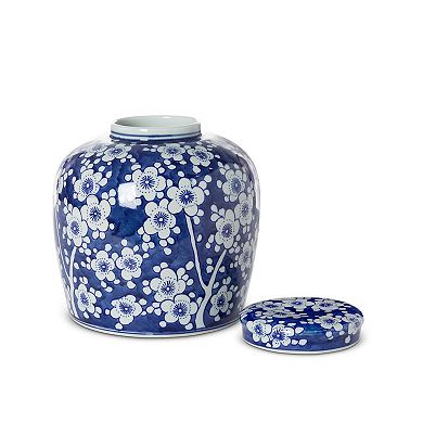 Hand Painted Ceramic Jar Floral Design for Living Room Shelf and Entryway Decor