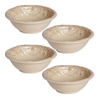 Set of 4 Ceramic Dessert Bowls Acanthus Leaf Rim Design for Everyday Dining and Serving