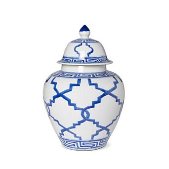 Porcelain Vase Greek Key Accent for Entryway Console and Living Room Decor