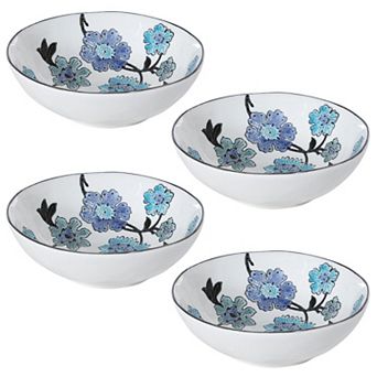 Set of 4 Periwinkle Vine Stoneware Bowl for Soup Salad Pasta and Cereal