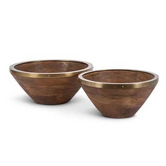 Set of 2 Wooden Serving Bowls Mango Wood Pair for Salad, Snacks and Shared Meals