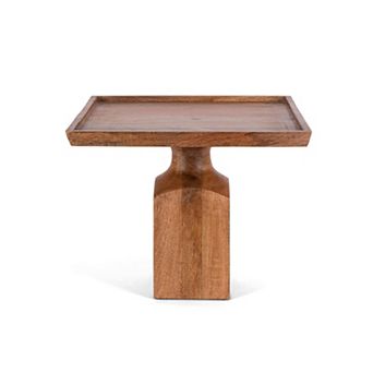 Square Mango Wood Serving Stand Pedestal for Baked Goods Snacks and Party Foods