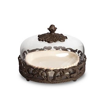 Pie Server with Dome Acanthus Stoneware Plate Metal Base for Baking and Serving