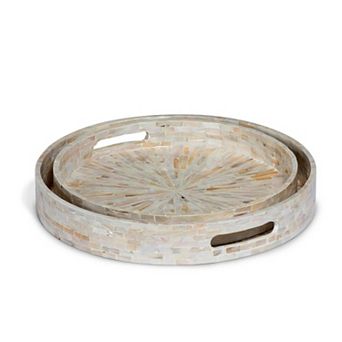 Decorative Tray Set 2 pc Round Serving Trays for Coffee Table