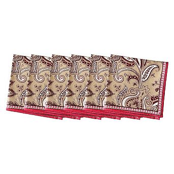 Printed Cotton Cocktail Napkin Set of 6, Kashmir Bronze Design for Holiday & Dinner Parties