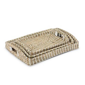 Seagrass Tray Set of 3 Woven Serving Trays Coffee Table Desk Entryway Storage