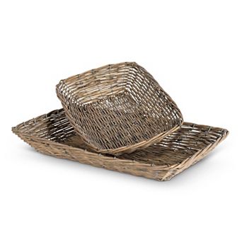 Willow Serving Tray Set 2 pc Woven Basket Trays for Home Organization