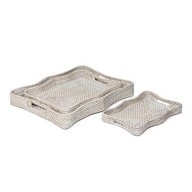 Rattan Coffee Table Tray Set of 3 Woven Serving Trays for Home Organization