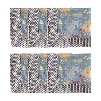 Cotton Voile Cloth Napkin Set of 6 with Printed Border for Boho Table Decor