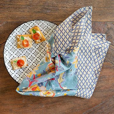 Cotton Voile Cloth Napkin Set of 6 with Printed Border for Boho Table Decor