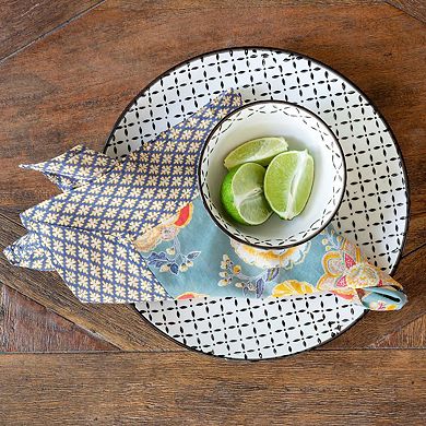 Cotton Voile Cloth Napkin Set of 6 with Printed Border for Boho Table Decor