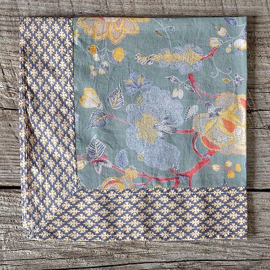 Cotton Voile Cloth Napkin Set of 6 with Printed Border for Boho Table Decor