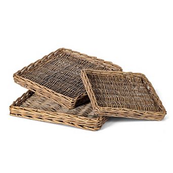 Square Willow Tray Set of 3 Nesting Woven Storage Trays for Coffee Table Decor