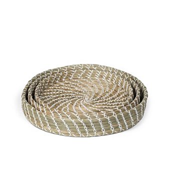Round Seagrass Tray Set of 3 Hand-Woven Coastal Decor Trays Coffee Table Display