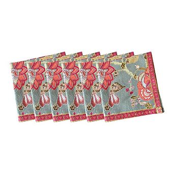 Cotton Printed Cocktail Napkin Set of 6, Malabar Thyme for Party and Entertaining