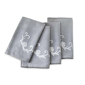 Linen Blend Table Napkins Set of 4, Embroidered Napkins for Brunch and Parties