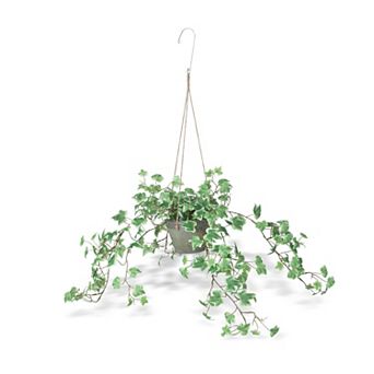 Faux Hanging Ivy Plant in Ceramic Pot with Jute Rope for Indoor Home Décor