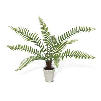 Flat Fern Plant in Ceramic Pot, Artificial Greenery Décor for Living Room, Shelf and Entryway