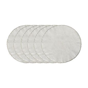 Canvas Beaded Table Mats Set of 6, Round Style for Farmhouse and Coastal Decor