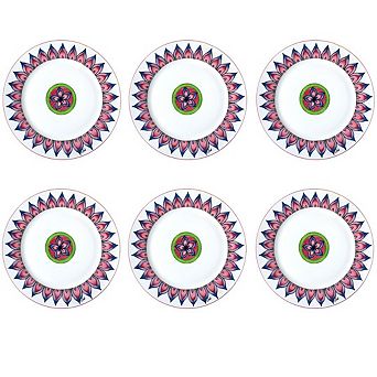 Round Dinner Plate Set of 6 with Colorful Patterns for Kitchen and Dining Room