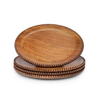 Mango Wood Charger Plates Set of 4 Beaded Edge Round Dinner Chargers