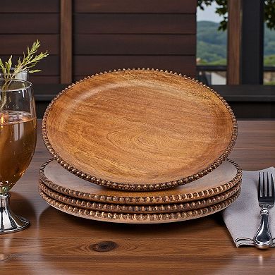 Mango Wood Charger Plates Set of 4 Beaded Edge Round Dinner Chargers