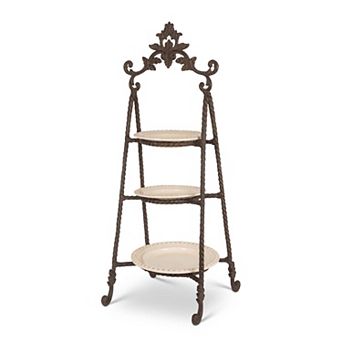 3 tier Serving Stand with Acanthus Stoneware Plates for Cupcakes, Snacks and Buffet Presentation