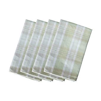 Grapefruit Plaid Dinner Napkin Set of 4, Cotton Linen Blend for Farmhouse and Modern Tables