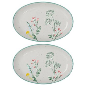 Set of 2 Ceramic Serving Platters with Wildflower Design for Seasonal Dining and Entertaining