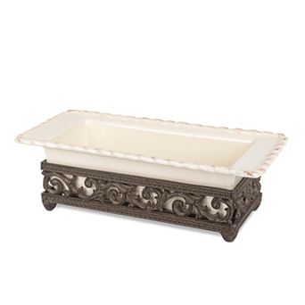 Acanthus Stoneware Loaf Serving Dish with Handles for Bread Meatloaf and Baking