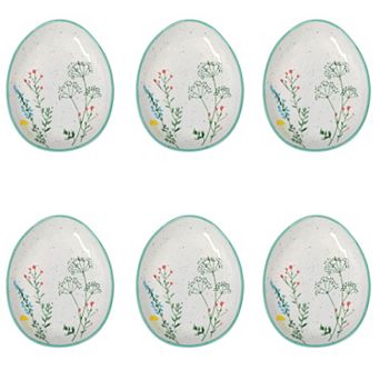 Set of 6 Egg Shaped Ceramic Platters with Floral Design for Appetizers and Desserts