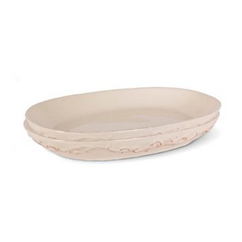 Set of 2 Oval Ceramic Serving Platters Acanthus Rim Design for Buffet and Table Serving