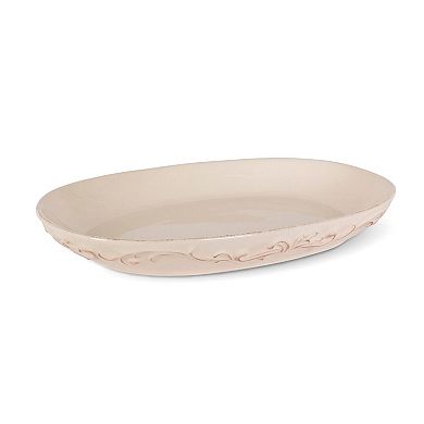 Set of 2 Oval Ceramic Serving Platters Acanthus Rim Design for Buffet and Table Serving