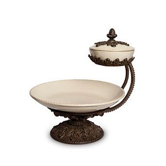 Acanthus Stoneware Chip and Dip Server with Removable Dip Bowl and Lid for Parties