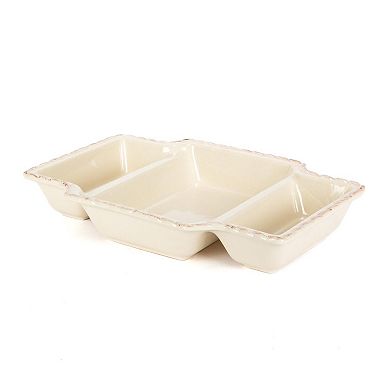 Three Section Ceramic Serving Dish Acanthus Design for Fruits, Dips and Party Foods