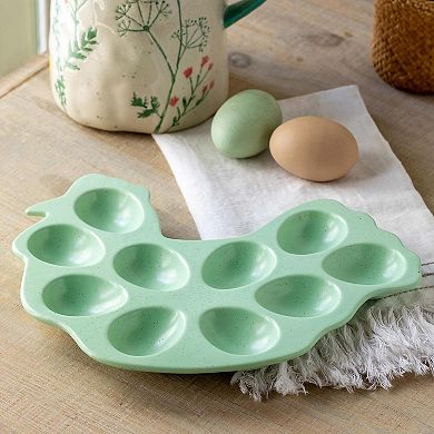 Set of 4 Ceramic Deviled Egg Servers Chicken Shape Appetizer Dishes for Entertaining