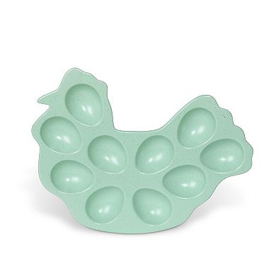 Set of 4 Ceramic Deviled Egg Servers Chicken Shape Appetizer Dishes for Entertaining