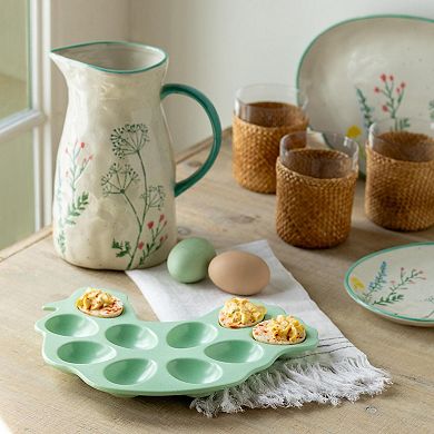 Set of 4 Ceramic Deviled Egg Servers Chicken Shape Appetizer Dishes for Entertaining