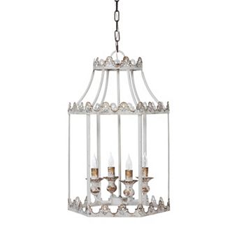 Iron Lantern Chandelier Light Fixture, Gilded Accent Entryway Hanging Light