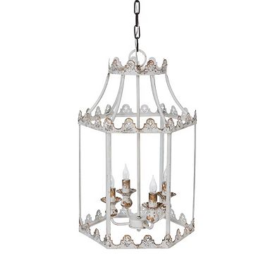 Iron Lantern Chandelier Light Fixture, Gilded Accent Entryway Hanging Light