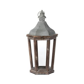 Farmhouse Style Tapered Lantern Wood Galvanized Metal Candle Holder