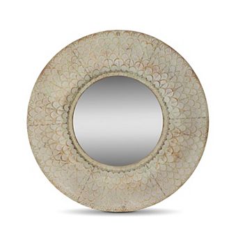 Athena Round Mirror Metal Frame Wall Decor Shell Pattern Accent